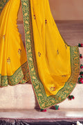 Buy Mustard yellow woven south silk saree online at best price - Karagiri