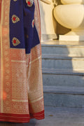 Buy Navy blue woven south silk saree online at best price - Karagiri