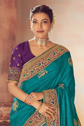 Buy Ocean blue woven south silk saree online at best price - Karagiri