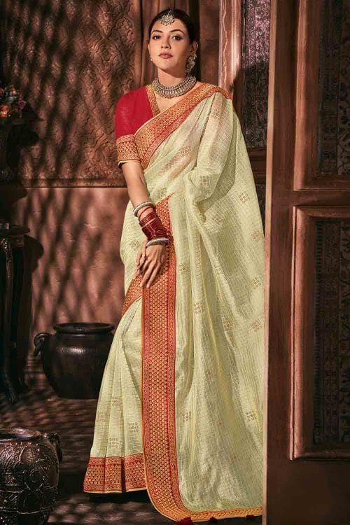 Women's Pista Green Silk Maheshwari Handloom Saree with Checks & Golde –  Trendia