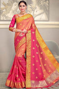 Orange And Pink South Silk Saree