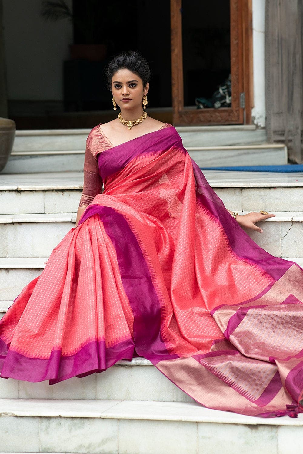 Seema Deep Pink Soft Banarasi Silk Saree With Attractive Blouse – Zariknyaa