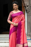 South Silk Saree Peach Purple South Silk Saree saree online