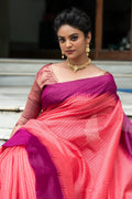 South Silk Saree Peach Purple South Silk Saree saree online