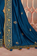 Buy Peacock blue woven south silk saree online at best price - Karagiri