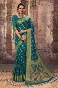 Peacock blue zari woven beautiful South Silk Saree - Buy online on Karagiri - Free shipping to USA