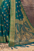 Peacock Blue Zari Woven Beautiful South Silk Saree