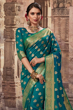 Peacock Blue Zari Woven Beautiful South Silk Saree