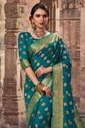 Peacock Blue Zari Woven Beautiful South Silk Saree