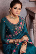 South Silk Saree Peacock Blue Zari Woven Beautiful South Silk Saree With Embroidered Blouse saree online
