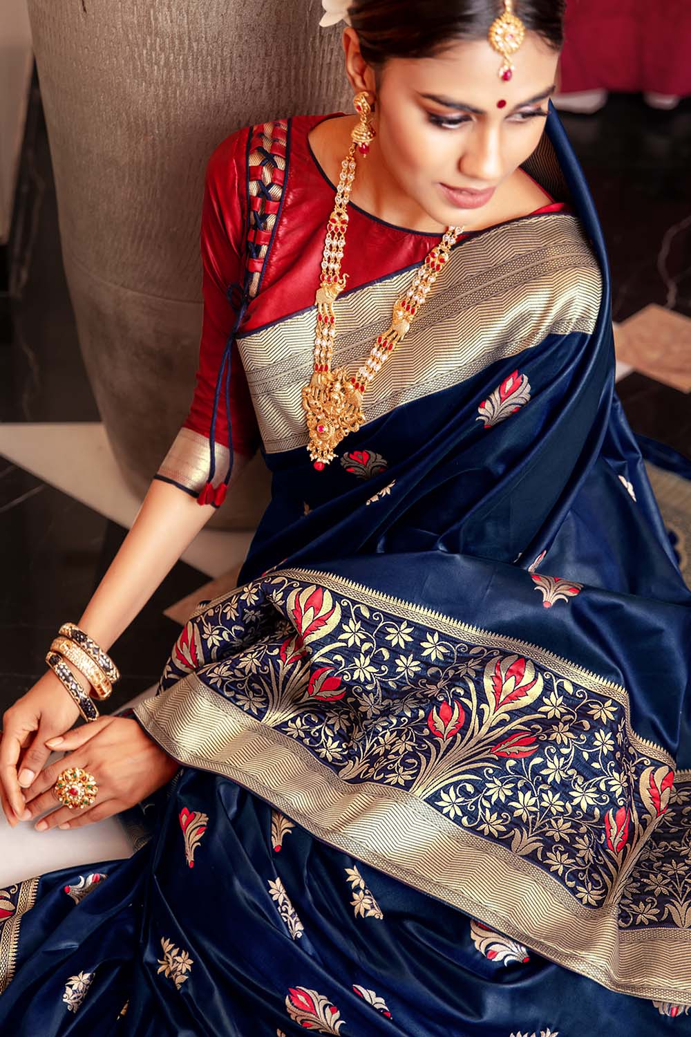 Banarasi Blue Bliss Saree | Royal Radiance Saree | Saree with Blouse | –  Vara Vastram