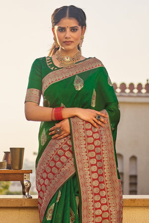 Pine Green Woven South Silk Saree
