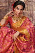 Pink zari woven beautiful South Silk Saree - Buy online on Karagiri - Free shipping to USA