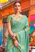 Pistachio Green Zari Woven Beautiful South Silk Saree