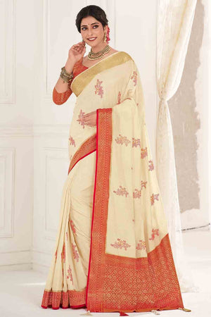 Porcelain White South Silk Saree