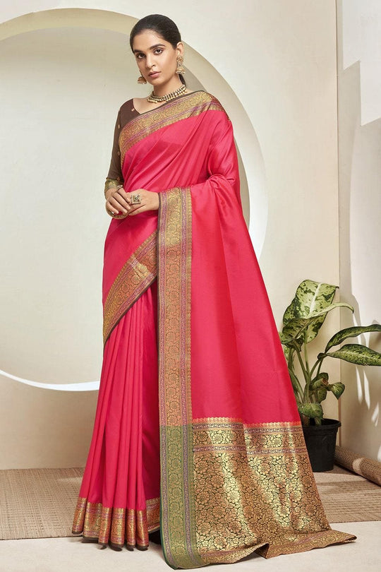 South Silk Saree Punch Pink South Silk Saree saree online