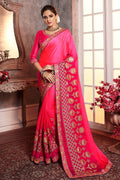 South Silk Saree Punch Pink Zari Woven Beautiful South Silk Saree With Embroidered Blouse saree online
