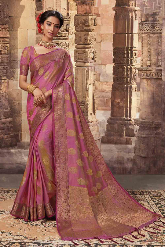 Purple pink zari woven beautiful South Silk Saree - Buy online on Karagiri - Free shipping to USA