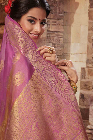 Purple Pink Zari Woven Beautiful South Silk Saree