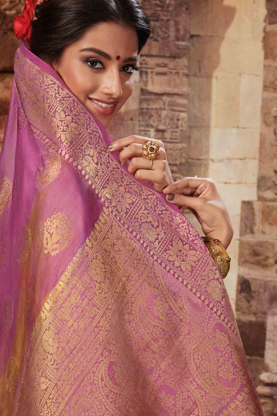 Purple pink zari woven beautiful South Silk Saree - Buy online on Karagiri - Free shipping to USA