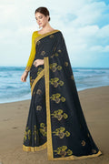 Buy Raven black woven south silk saree online at best price - Karagiri