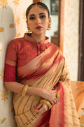 South Silk Saree Red Cream South Silk Saree saree online