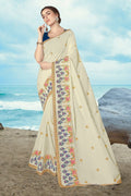 Buy Rice white woven south silk saree online at best price - Karagiri