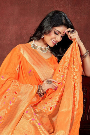 Royal Orange Zari Woven Beautiful South Silk Saree