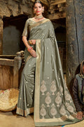 Sage green zari woven beautiful South Silk Saree - Buy online on Karagiri - Free shipping to USA