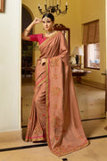 South Silk Saree Salmon Pink Zari Woven Beautiful South Silk Saree With Embroidered Blouse saree online