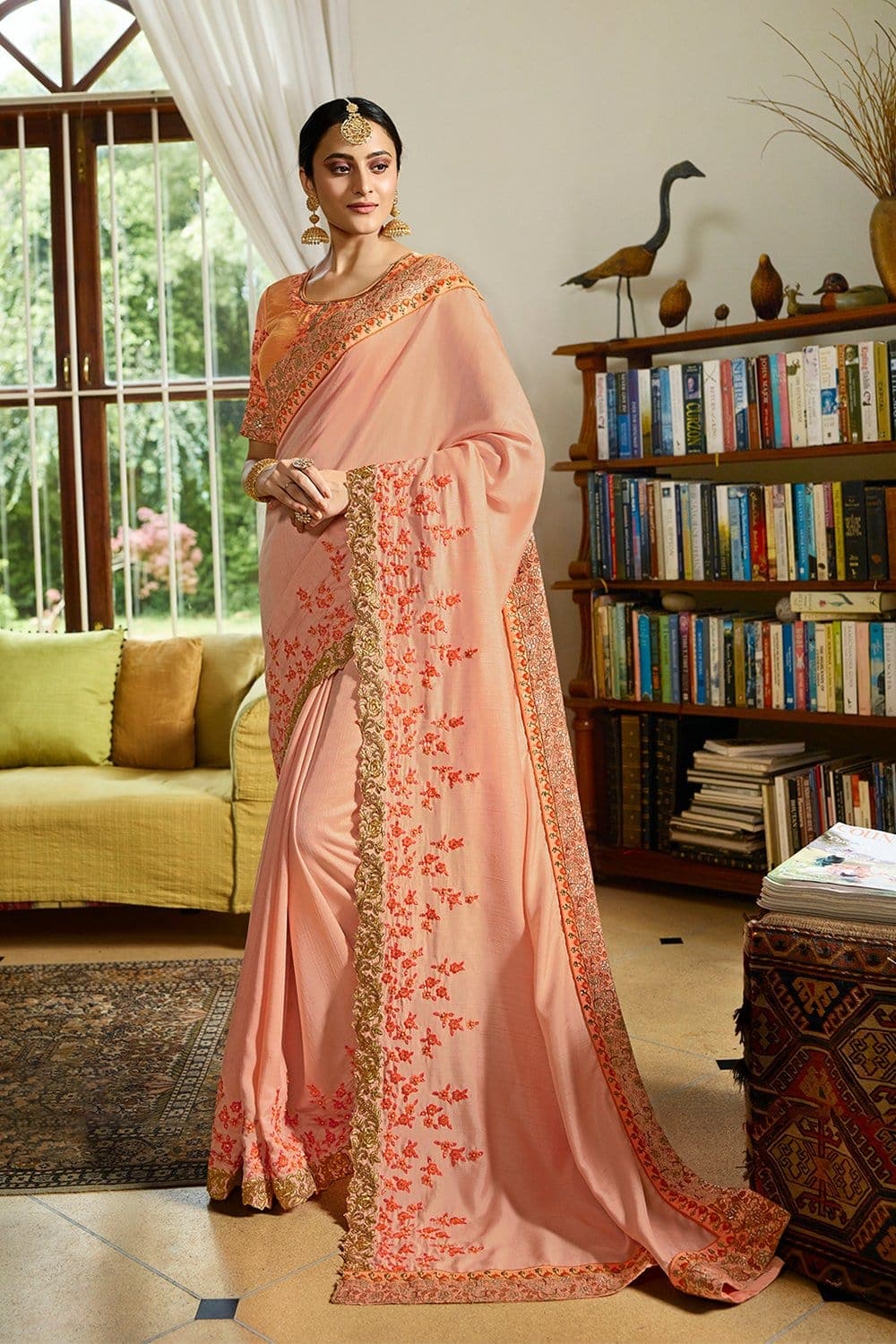 Soap Orange Zari Woven Beautiful South Silk Saree With Embroidered Blouse