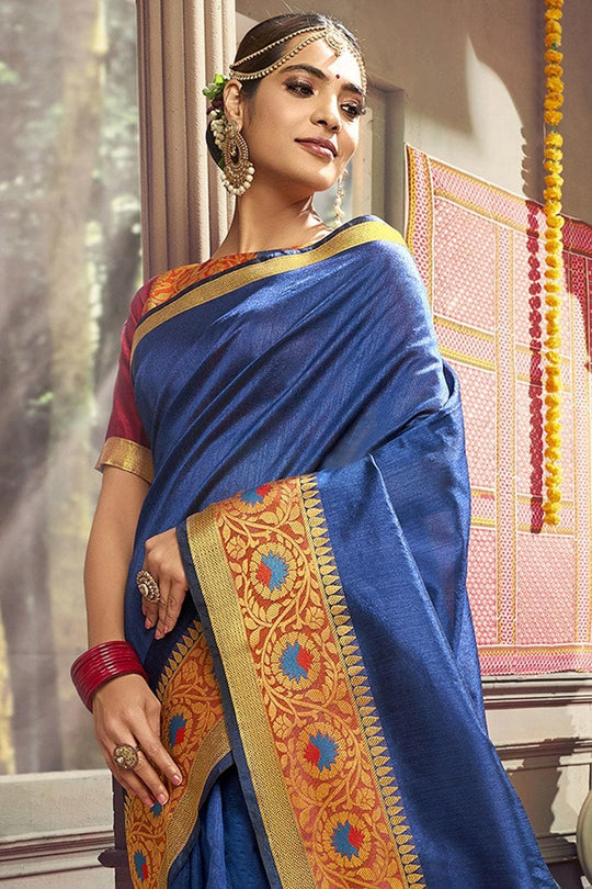 Space Blue South Silk Saree
