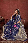 Space blue zari woven beautiful South Silk Saree - Buy online on Karagiri - Free shipping to USA