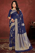 Space blue zari woven beautiful South Silk Saree - Buy online on Karagiri - Free shipping to USA