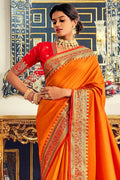 orange south silk saree