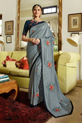 South Silk Saree Stone Blue Zari Woven Beautiful South Silk Saree With Embroidered Blouse saree online
