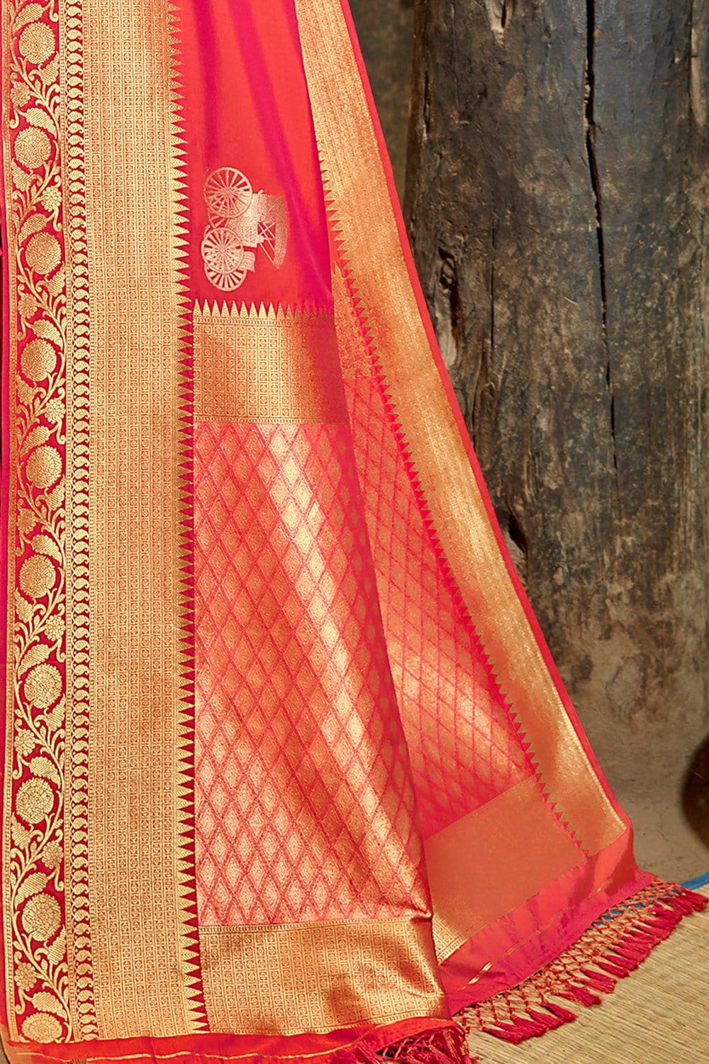 Strawberry pink zari woven beautiful South Silk Saree - Buy online on Karagiri - Free shipping to USA