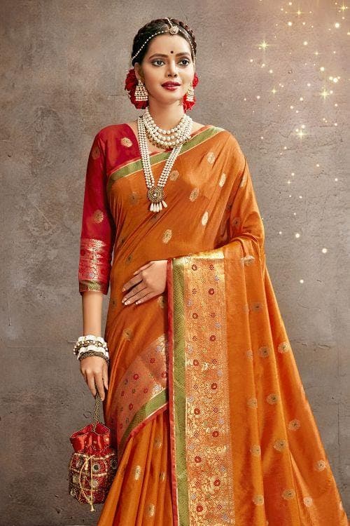 Sunset Orange South Silk Saree
