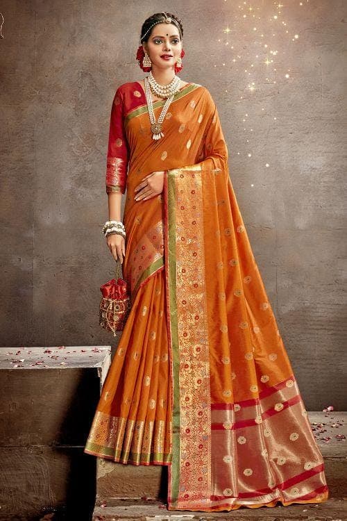 Sunset Orange South Silk Saree