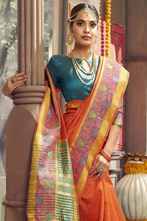 Tangerine Orange South Silk Saree