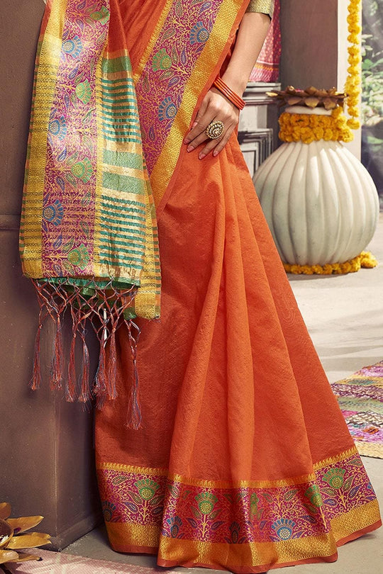 Tangerine Orange South Silk Saree