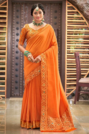 orange south silk saree