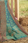Buy Teal blue woven south silk saree online at best price - Karagiri