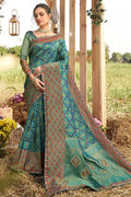 Buy Teal blue woven south silk saree online at best price - Karagiri