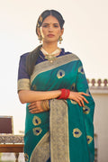 South Silk Saree Teal Blue Woven South Silk Saree saree online