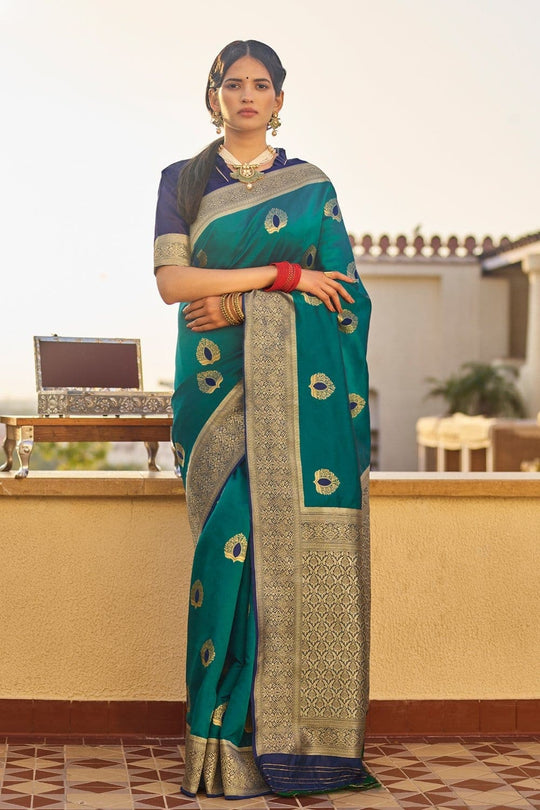 South Silk Saree Teal Blue Woven South Silk Saree saree online