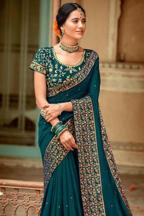 Buy Teal Green South Silk Saree 56496 Online Karagiri