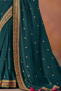Buy Teal green woven south silk saree online at best price - Karagiri