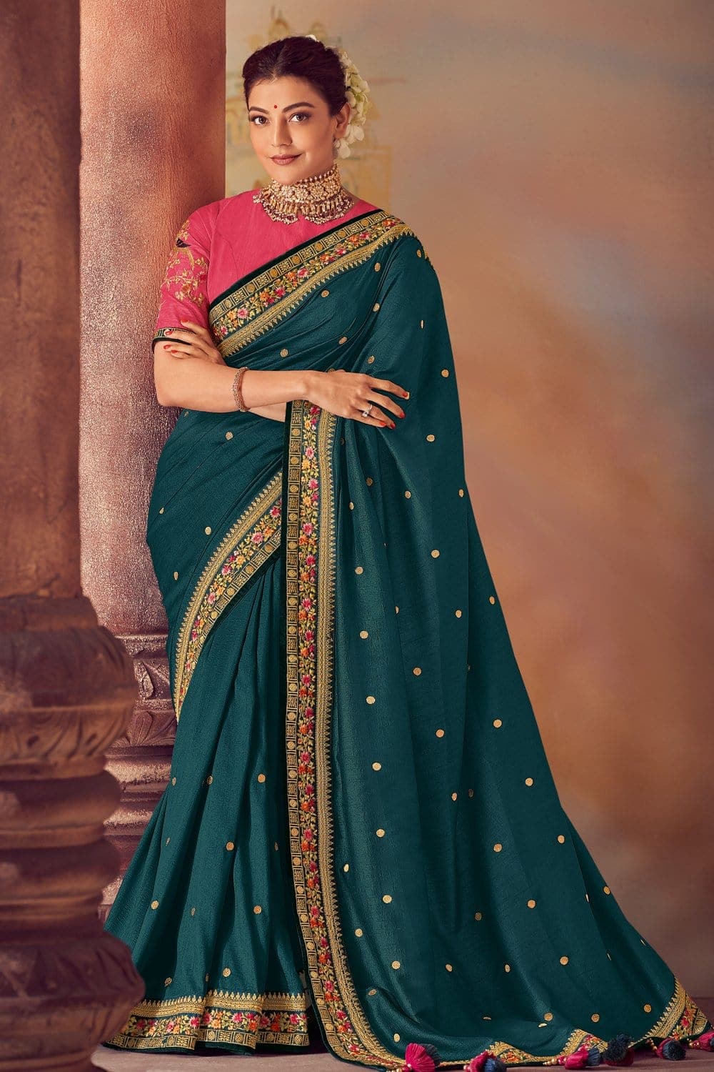 Buy Teal green woven south silk saree online at best price - Karagiri