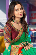 Buy Teal green zari woven South Silk Saree online-karagiri